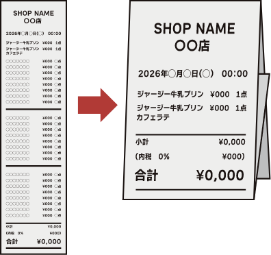 長いレシートは、必要事項が見えるよう折りたたんで撮影してください