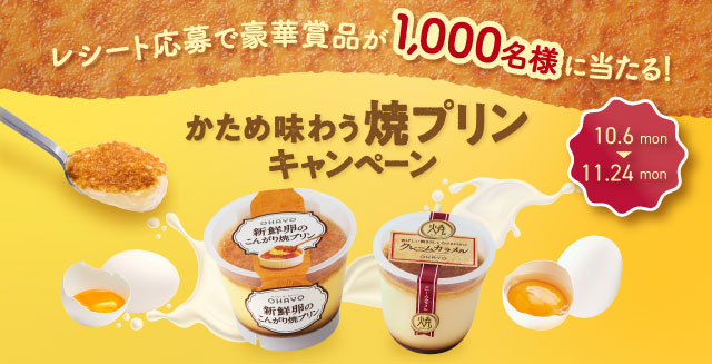 レシート応募で豪華賞品が1,000名様に当たる！かため味わう焼プリンキャンペーン キャンペーン期間2025年10月6日～11月24日